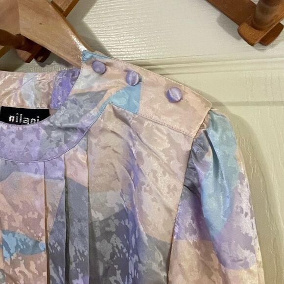 NWT Vintage 80s Satiny Print Blouse with Shoulder Pads - Picture 3 of 7